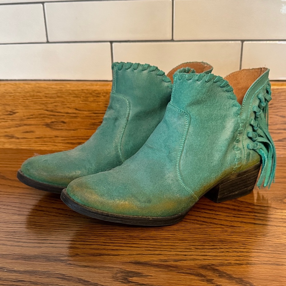Circle G by Corral Turquoise Ankle Boots with Tassels Aqua Teal Cowboy Western